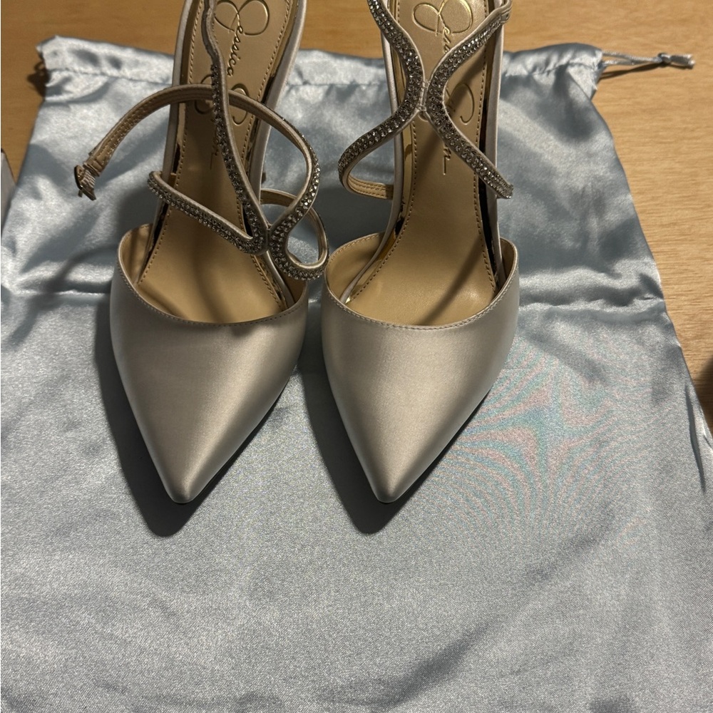 Jessica Simpson Silver Stiletto Heels with Pointed Toe